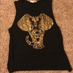 Black tank with gold Elephant in front